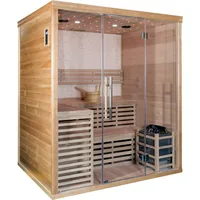 Hemlock Wood Traditional Wet or Dry 4-5 Person Glass Wall Sauna, with 6KW Heater, Rocks, Water Bucket, Ladle, LED Lights, Sauna 1