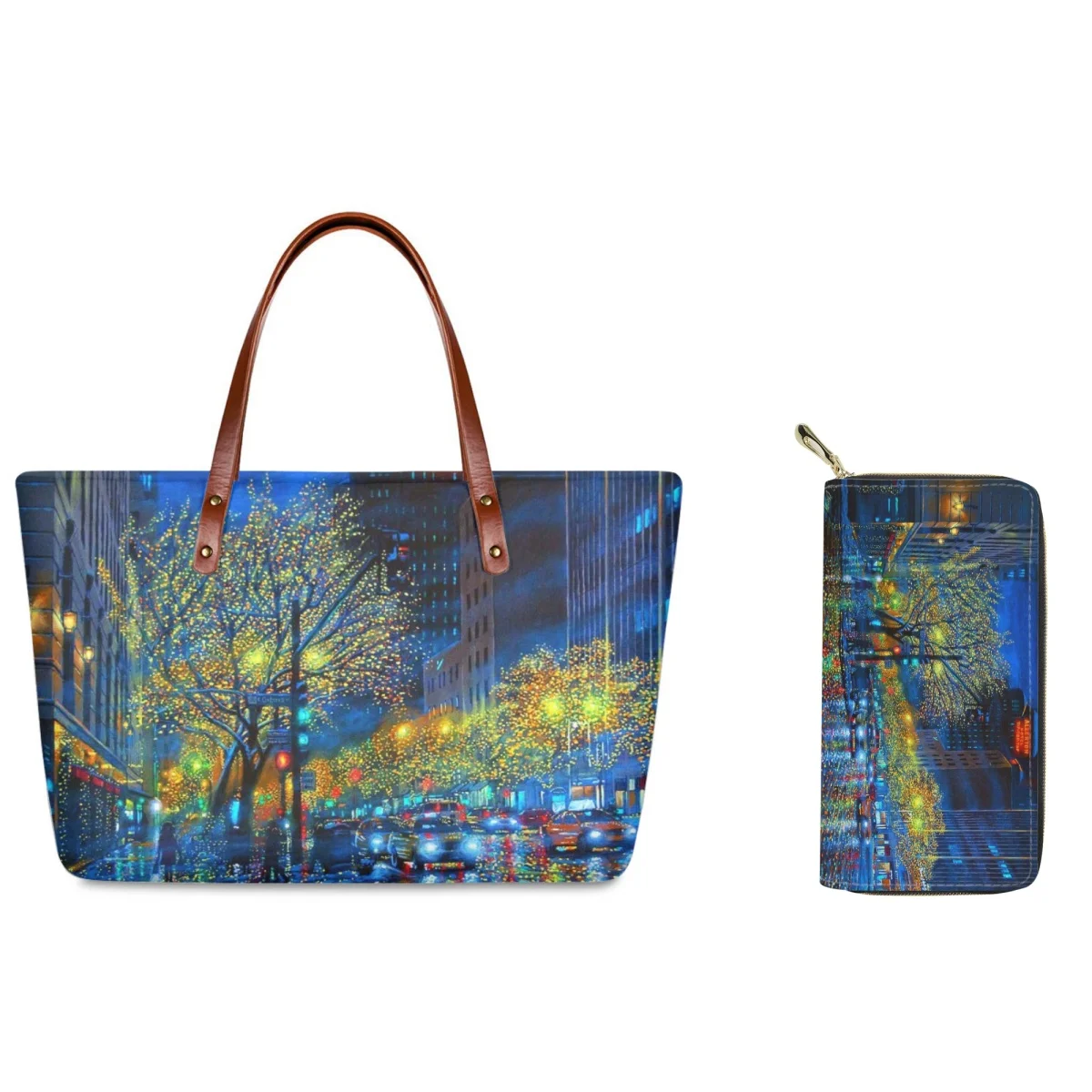 Forudesigns Beautiful Oils Paint Handbag Female City Street Oil Painting Night Scene Borse A Due Pezzi Borsa Che Esce Shopping