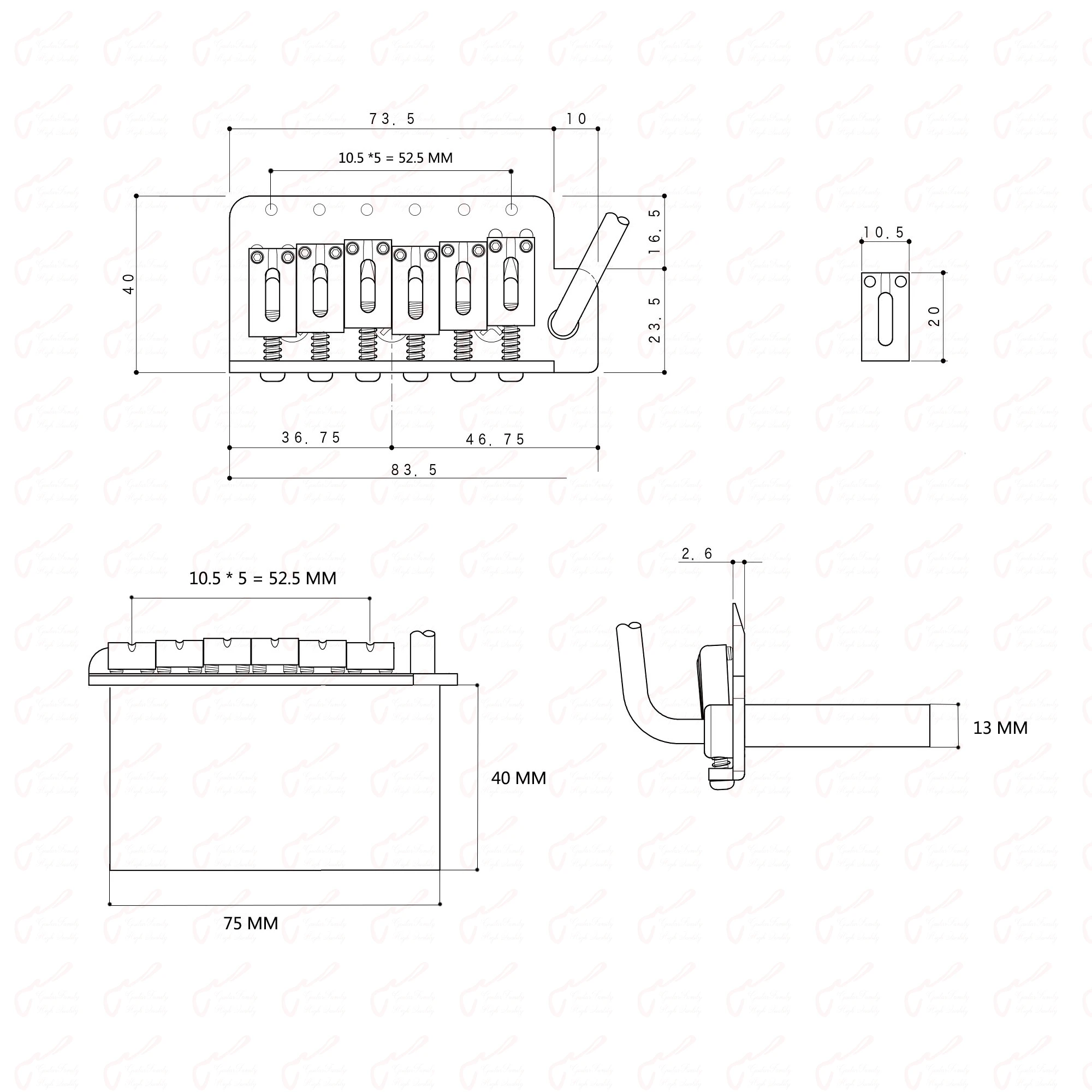 Direita e Esquerda Liga de Titânio Sela e Bloco Pontos Estilo Tremolo Sistema Ponte With10.5mm Aço Inoxidável - Bronze Mão 6 510 - Image 6