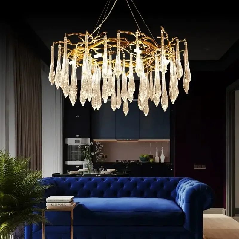 LED Chandelier Ceiling Chandelier Modern Crystal Chandelier Lighting Ceiling Pendant Dining Room Foyer Chandeliers Drop Hanging Light Fixtures Branch Style Gold