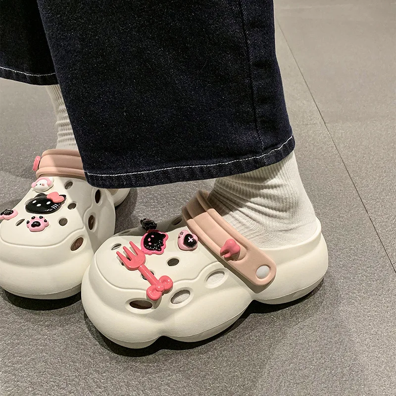 

Женские летние тапочки, Симпатичные Мультяшные сандалии на толстой подошве с отверстиями, тапочки из ЭВА, Нескользящие пляжные сандалии