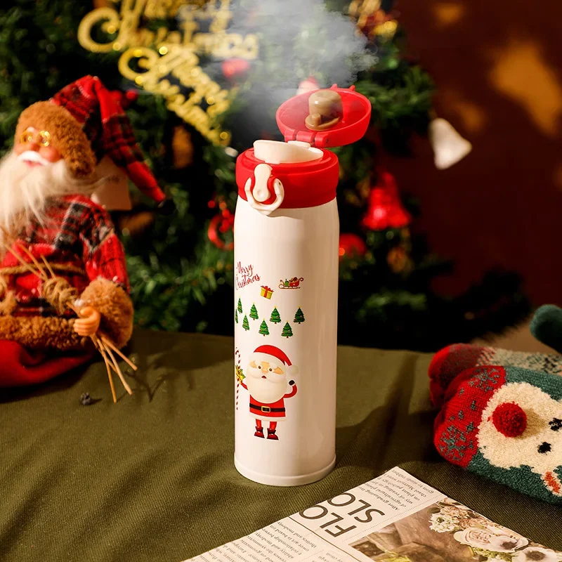 Christmas Thermos Cup Cartoon Christmas Tree Stainless Steel Insulated Mug Outdoor Travel Coffee Cup Kids Gift