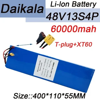 전기 자전거 및 스쿠터에 적합한 리튬 이온 배터리 팩, 13S4P, 48V, 60000mAh, 54.6V BMS