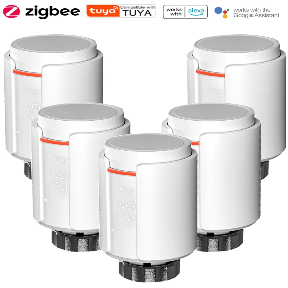 วาล์วควบคุมอุณหภูมิหม้อน้ำอัจฉริยะ Tuya ZigBee TRV แบบตั้งโปรแกรมได้ รองรับ Alexa Google Home ควบคุมอุณหภูมิผ่านแอปจากระยะไกล 1