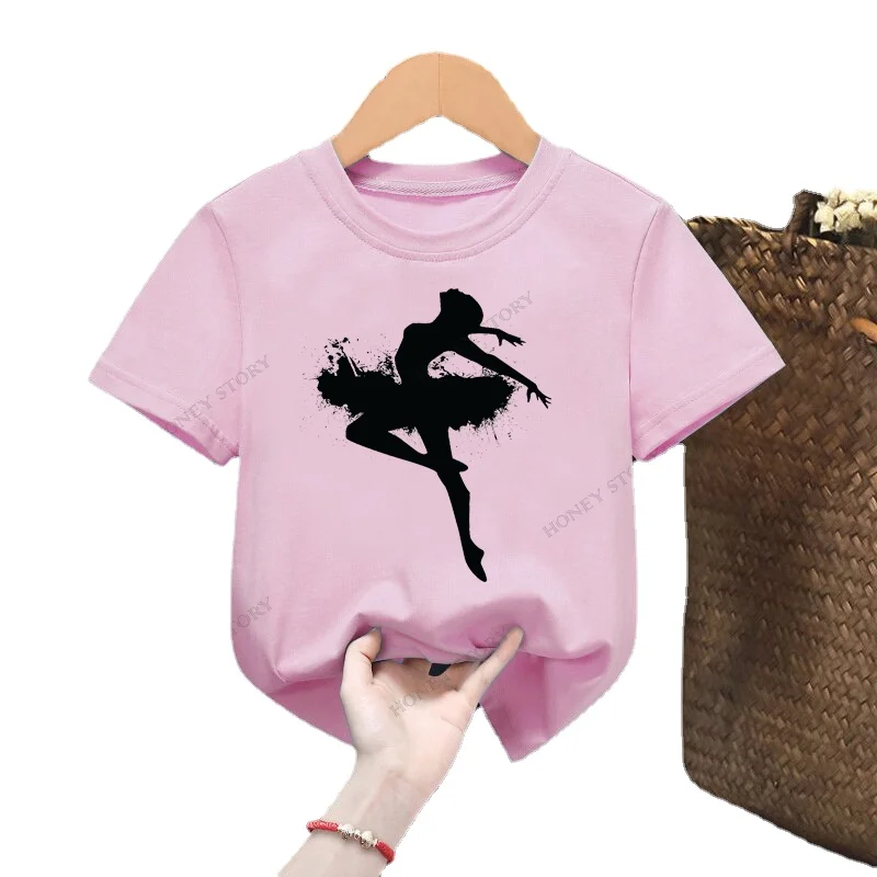 

Dancing Girl Print T Shirt Ballet Dance Print Kids Girls Pink T-shirt for Kids Boys Clothes One Piece Pride Tshirt Tops Tee