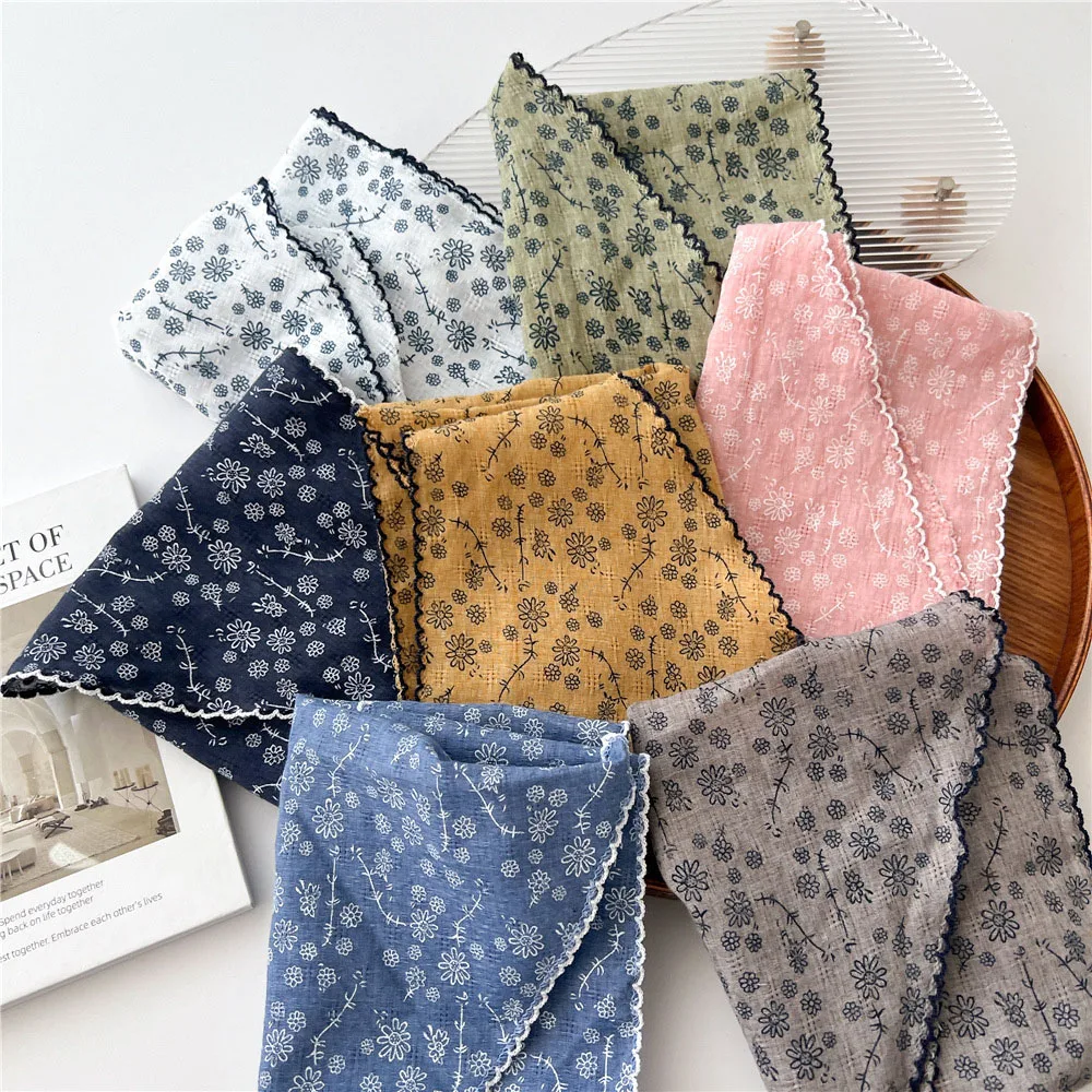 Small Flower Triangle Scarf Women Cotton Linen Scarves All-match Decorative Shawl Korean Version Shawl for Ladies Neckerchief 5