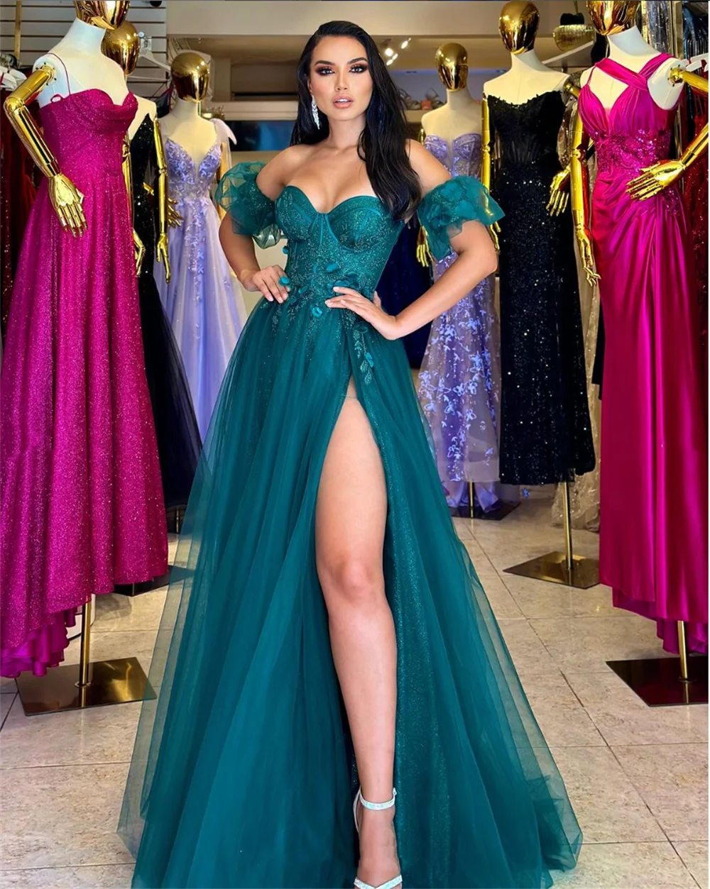 Jessica Green Glitter Tulle PromDresses Floral Corset Prom Dress A-shaped  Party Dressese Vestidos De Noche CustomDressCustomized - AliExpress 320