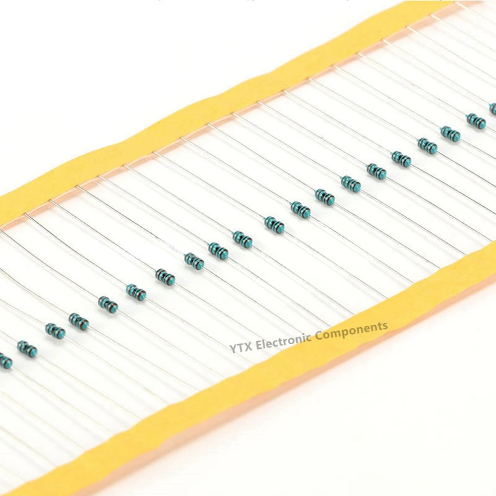 Metal Film Resistors 100PCS 1/8W 1% 1K 10K 1M 0.1R 0.12R 68R 75 82 91 100 150R 200 220 240 270R 300 330R 470 &Omega; OHM DIP Metal Film Color Ring Resistor