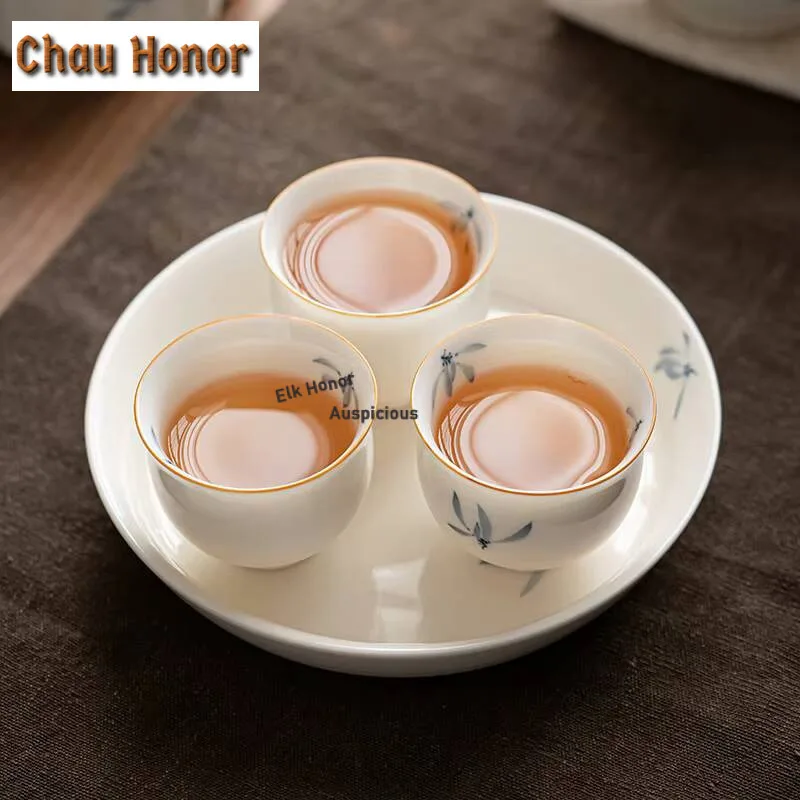 White Porcelain Tea Dry Hand-painted Butterfly Orchid Soaking Table Pot Holder Household KungFu Tea Set Accessories Tea Ceremony