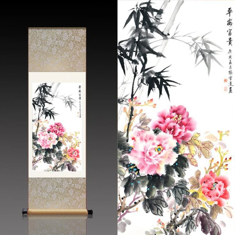 

Chinese Style Scroll Wall Paintings Peony Picture Vintage Room Decor Aesthetic Posters Home Office Decoration Wall Art Hanging