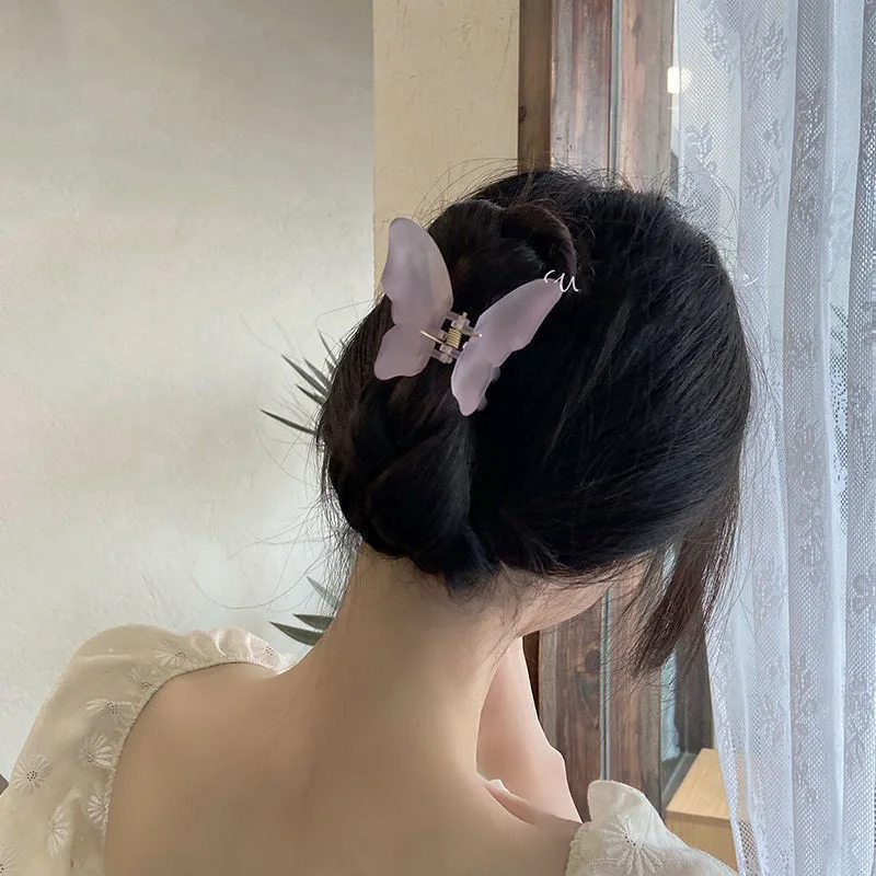 Fashion Transparent Matt Butterfly Hair Claw Clips Women Girls Sweet Solid Hair Clamps Barrettes Ponytail Holder Hair Accessorie claw hair clips