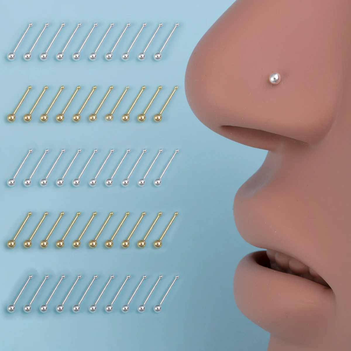 Nose Rings 5/10pcs Small Tiny Round Ball Nose Rings Ear Piercing Ear Stick Stud Earrings for Women Men Maintaining Hole Piercing Jewelry