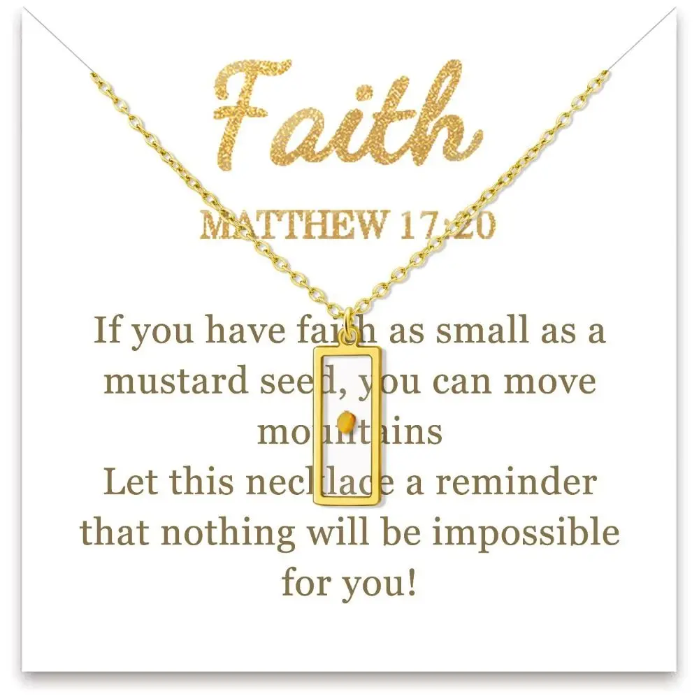 Christian Gift Mustard Seed Necklace Gold Color Stainless Steel Pendant Necklace Silver Color the Seed of Faith Chain Necklace