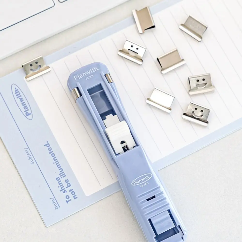파란색 스테이플러 데이터 정렬 폴더 푸시 접이식 사무용품, 학생 문구 보관 및 바인딩 종이 클립 도구