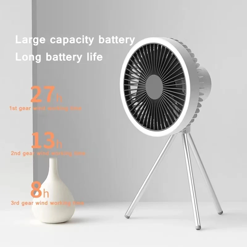 Rechargeable Desk Fan Portable Multifunction Electric USB Desk Tripod Stand Air Cooling Fan With Night Light Outdoor Camping Fan