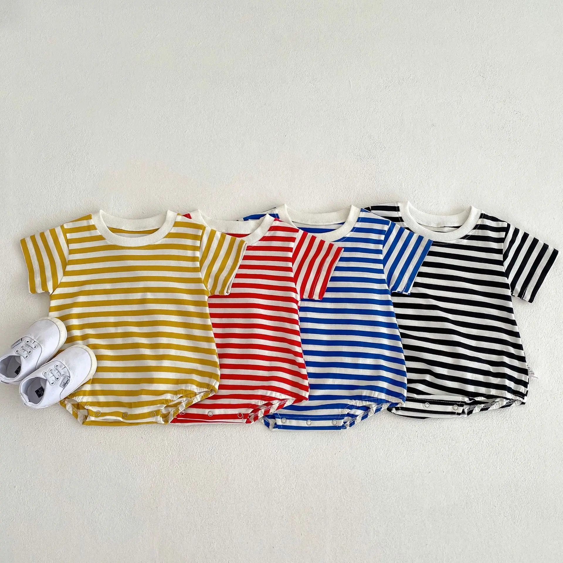 

0-2Y Baby Boys Girls Bodysuits Short Sleeve Infant Clothes 2023 Summer Newborn Baby Cotton Jumpsuit Toddler Striped One Pieces