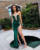 Green Velvet Strapless Long Prom Dress For Black Girls 2023 Beaded Evening Gowns High Slit Formal Gown Robe De Bal Homecoming #2