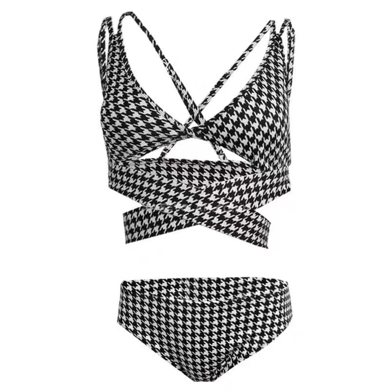 Tiktok Trendy Swimsuit Women's Hot Spring Split Thousand-bird Bikini Strap Sexy Pure Sexy Low Waist Two-piece Set  Bikini Set