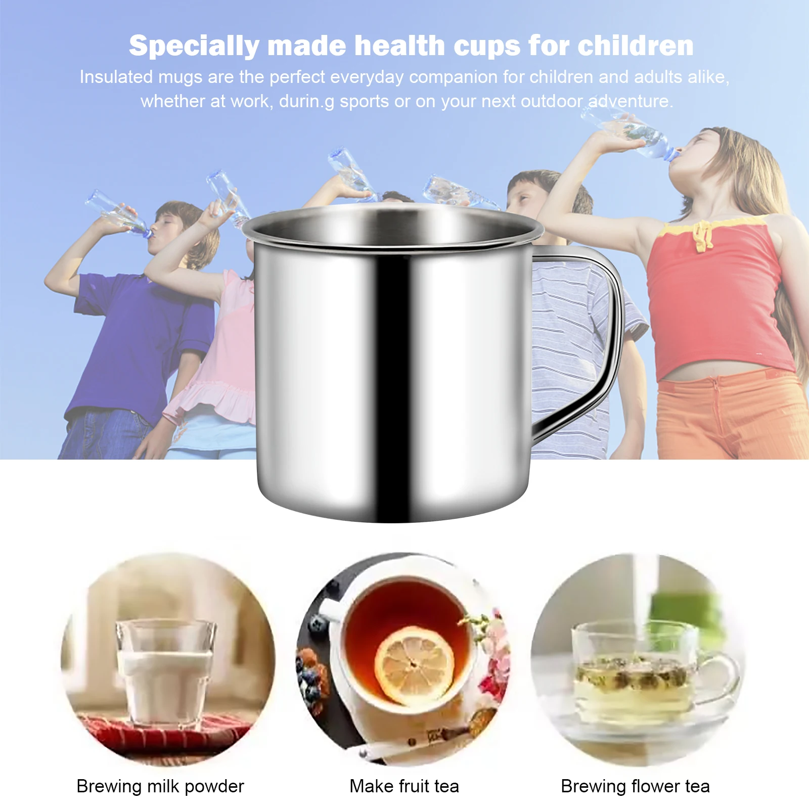 200ml Childrens Water Cup Camping Coffee Cup Multifunction Stainless Steel Drinking Cup with Handle for Camping Picnic