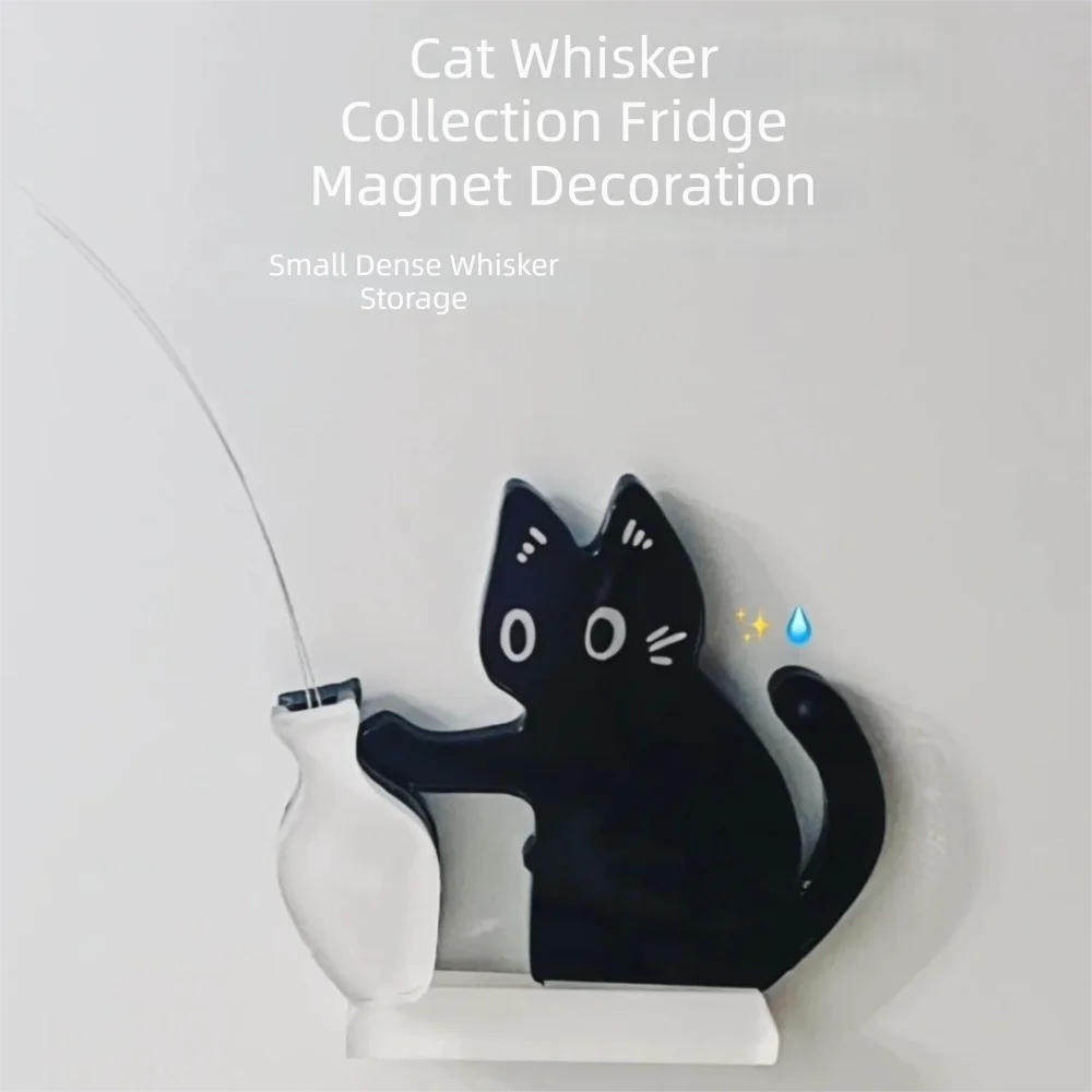 Acrylic Cat Whiskers Collection Ornaments Magnetic Cartoon Cat Hair Storage Memorial Box Black Cat Pushing Vase Decor 1