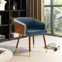 Dining Accent Chair,Modern Faux Leather with Walnut, Mid Century Eucalyptus Upholsted Retro Arm Chair 1