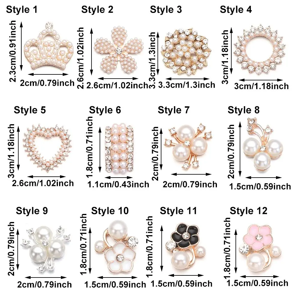 10PCS Pearl Flower Rhinestone Buttons Sparkling Crystal Hairpins Decoration Clothes Sewing Accessories