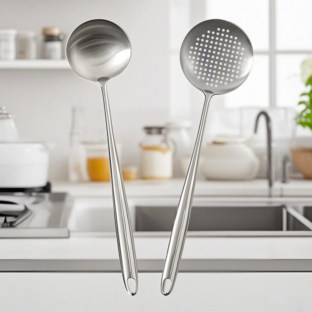 Premium Stainless Steel Kitchen Utensil Set - Wok Spatula, Ladle, Skimmer Spoon, and Slotted Turner
