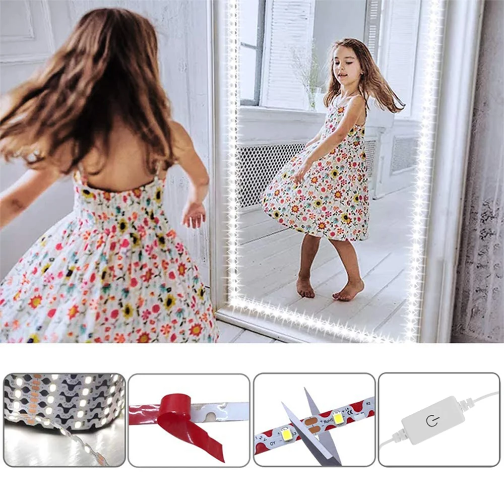 Led Vanity Mirror Lights Kit Dimmable Makeup Light Bathroom Mirror Lights USB LED Strip Dressing Table Make Up Lamp 5M mirror lights makeup lamp makeup mirror lights vanity light
