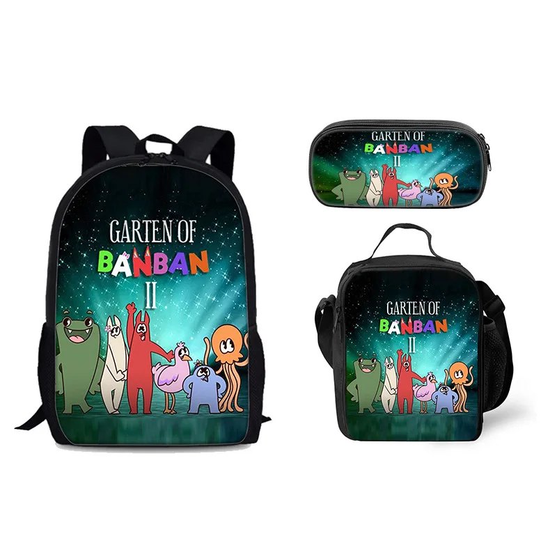 3pcs/set Garten of Banban Backpack Lunch Bag Pen Case 3D Printed Cartoon Anime Oxford Waterproof Students Boys Girls Schoolbag