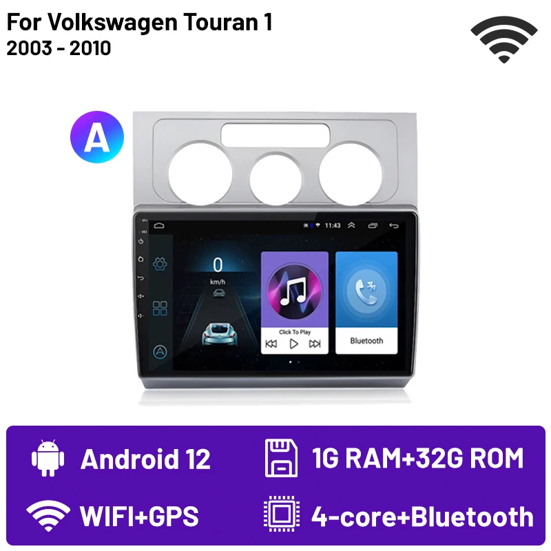 thumbnail image 1 of Radio estéreo para coche con Bluetooth y subwoofer, 2Din, Android Carplay, Android Auto, para Volkswagen Touran 1 2003-2010, 4G, WIFI, 1 of 5