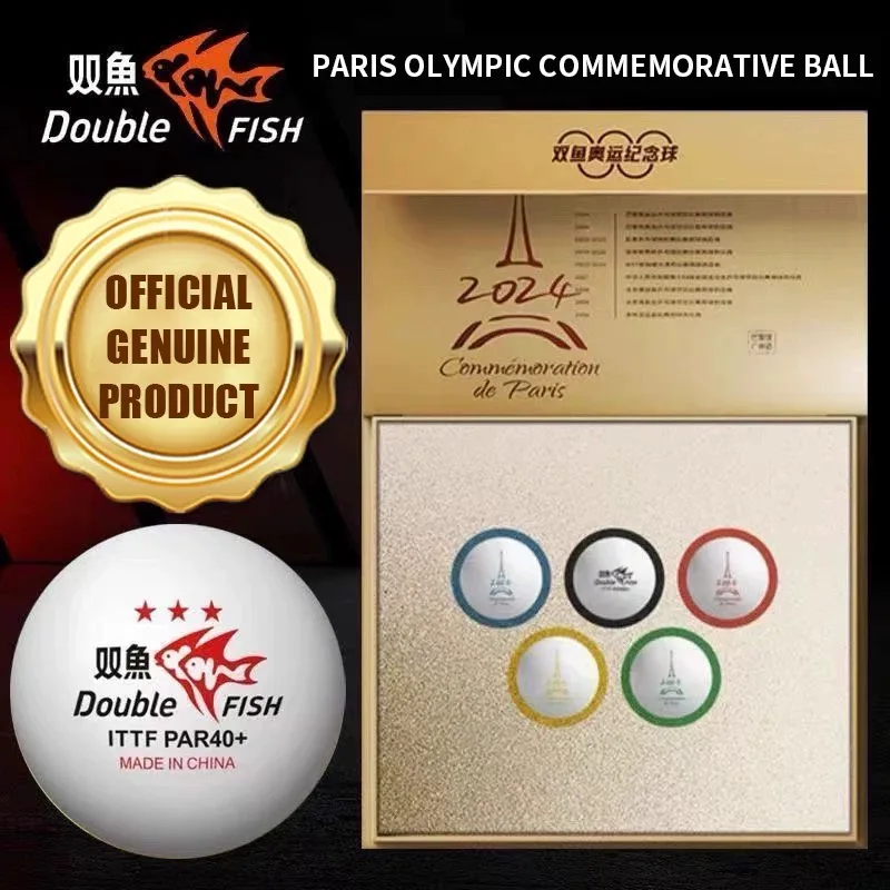 Description Picture 2 of itemDouble Fish Memorial Ball 2024 Paris Olympics V40+ Ping Pong Balls Official 3 Star Gift Box Table Tennis Ball Limited Edition