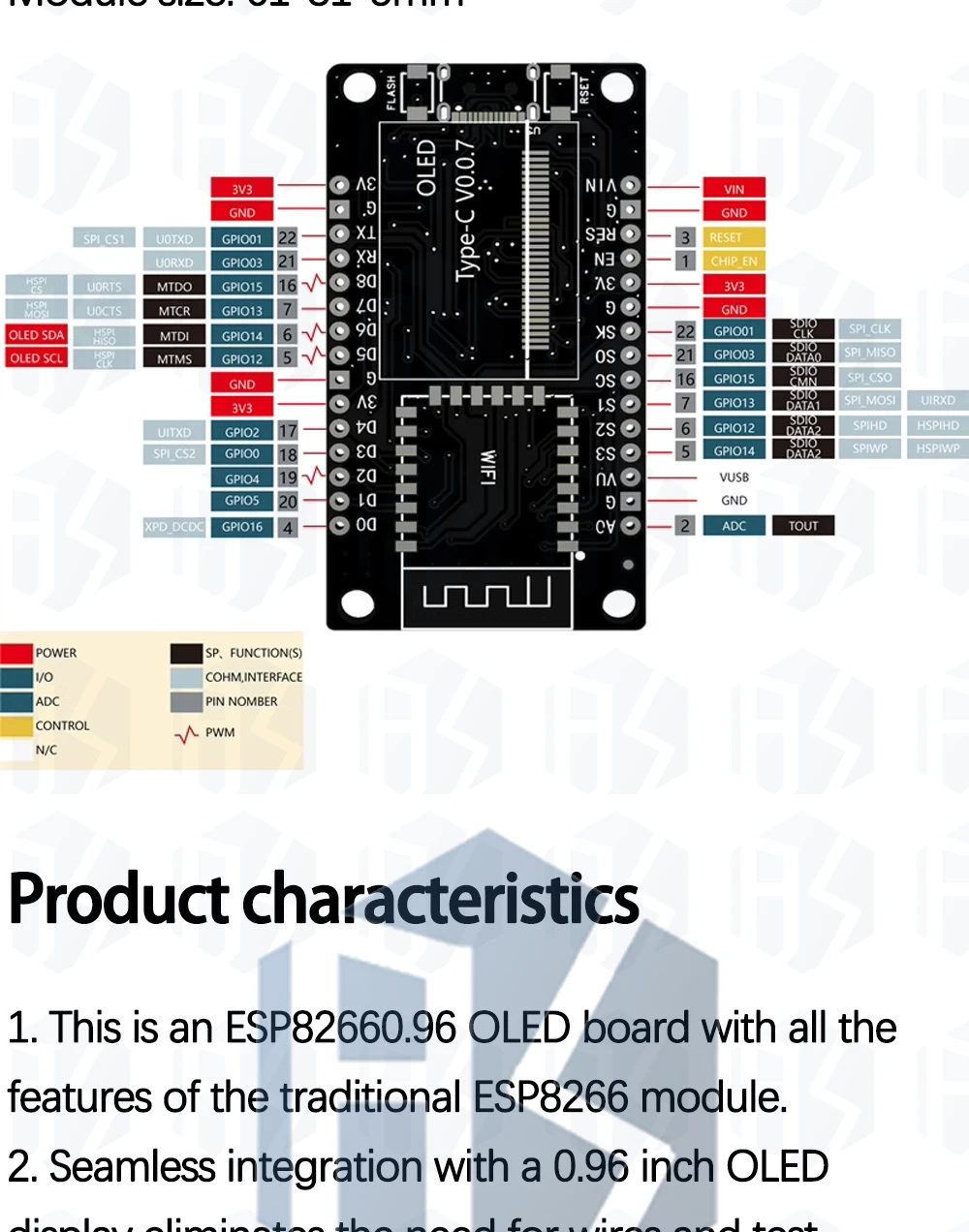 1 ~ 4PCS EGBO NodeMCU ESP8266 Entwicklungsboard mit 0,96 Zoll OLED-Display CH340G ESP-12F WiFi-Modul TYPE-C USB Micropython – Detail 6
