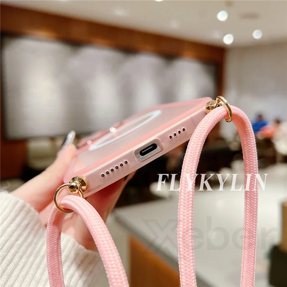 Transparent Soft Shell Phone Case with Long Hanging Rope and Magnetic Suction Ring