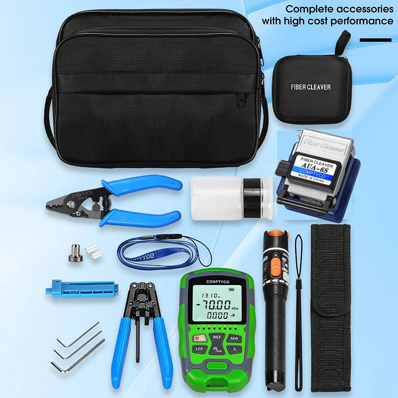 Fiber Optic Tool Kit with AUA-6S Fiber Cleaver -70+10dBm/-50+26dBm 3 in 1 Mini Optical Power Meter 10Mw Visual Fault Locator