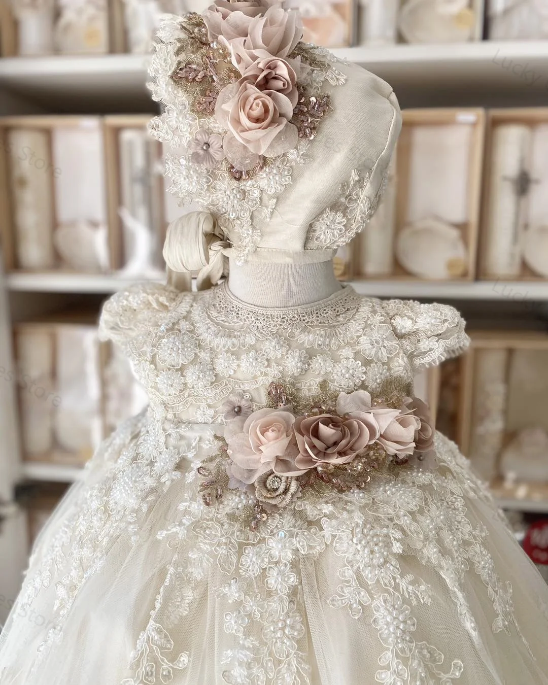Ivory Lace Christening Gown 2