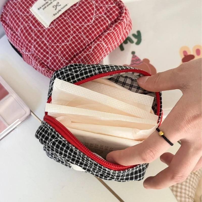 1PC 격자 무늬 여성용 지갑 지퍼 화장품 보관 가방 립스틱 데이터 케이블 키 주최자 숙녀 카드 가방 동전 지갑 클러치