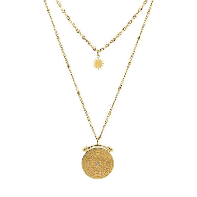 

RHYSONG Vintage Jewelry Roman Layered Long Necklace For Women Gold Neck Chain Round Coin Star Pendant Bohemia Accessories Gift