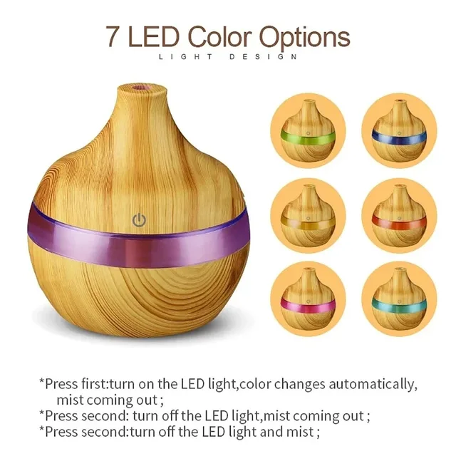 300ml High Quality Aromatherapy Essential Oil Diffuser Wood Grain Remote Control Ultrasonic Air Humidifier with 7 Colors Light 5