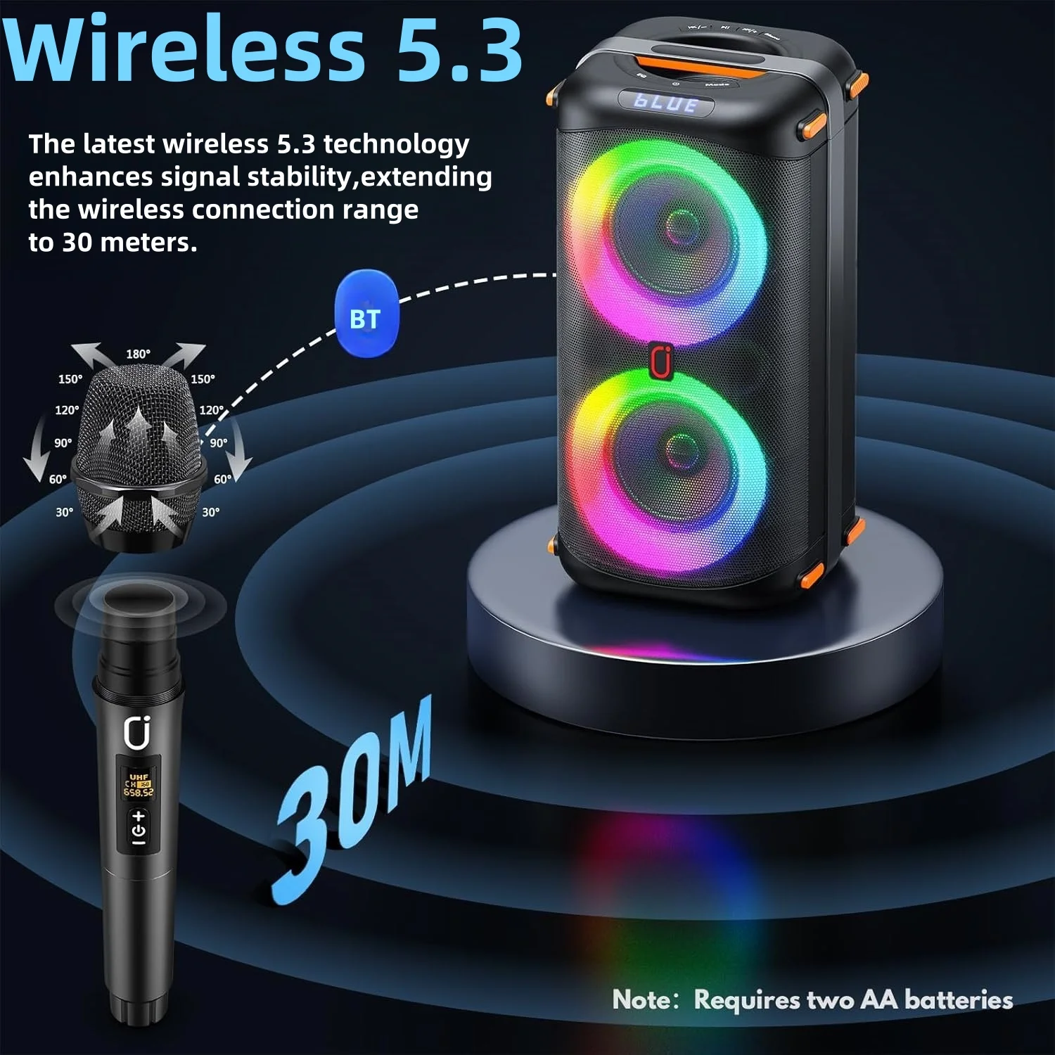 T27 ワイヤレス Bluetooth スピーカー、マイク 2 個付きカラオケマシン