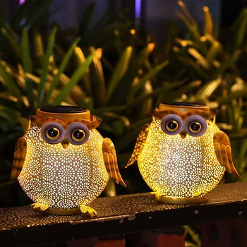 Iron Art Garden Decorative Light Owl Solar Courtyard Decor Light 600mAh Landscape Atmosphere Lamp Warm Light for Balcony Pathway 1