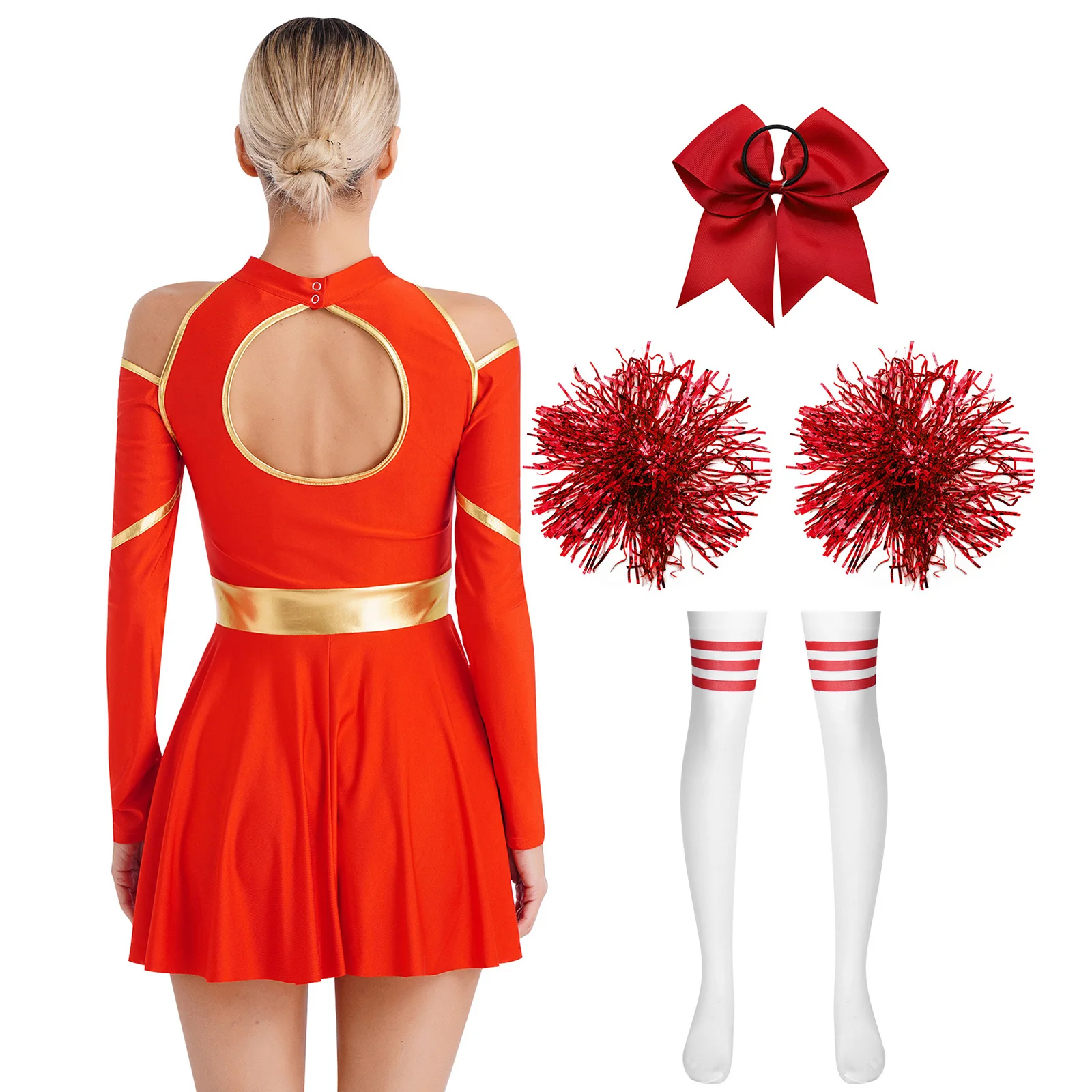 Damen Cheerleader-Tanzkostüm Cheerleading-Uniform Schulterfreies Kleid mit Buchstabendruck Cheer-Tanz-Outfits – Detail 7