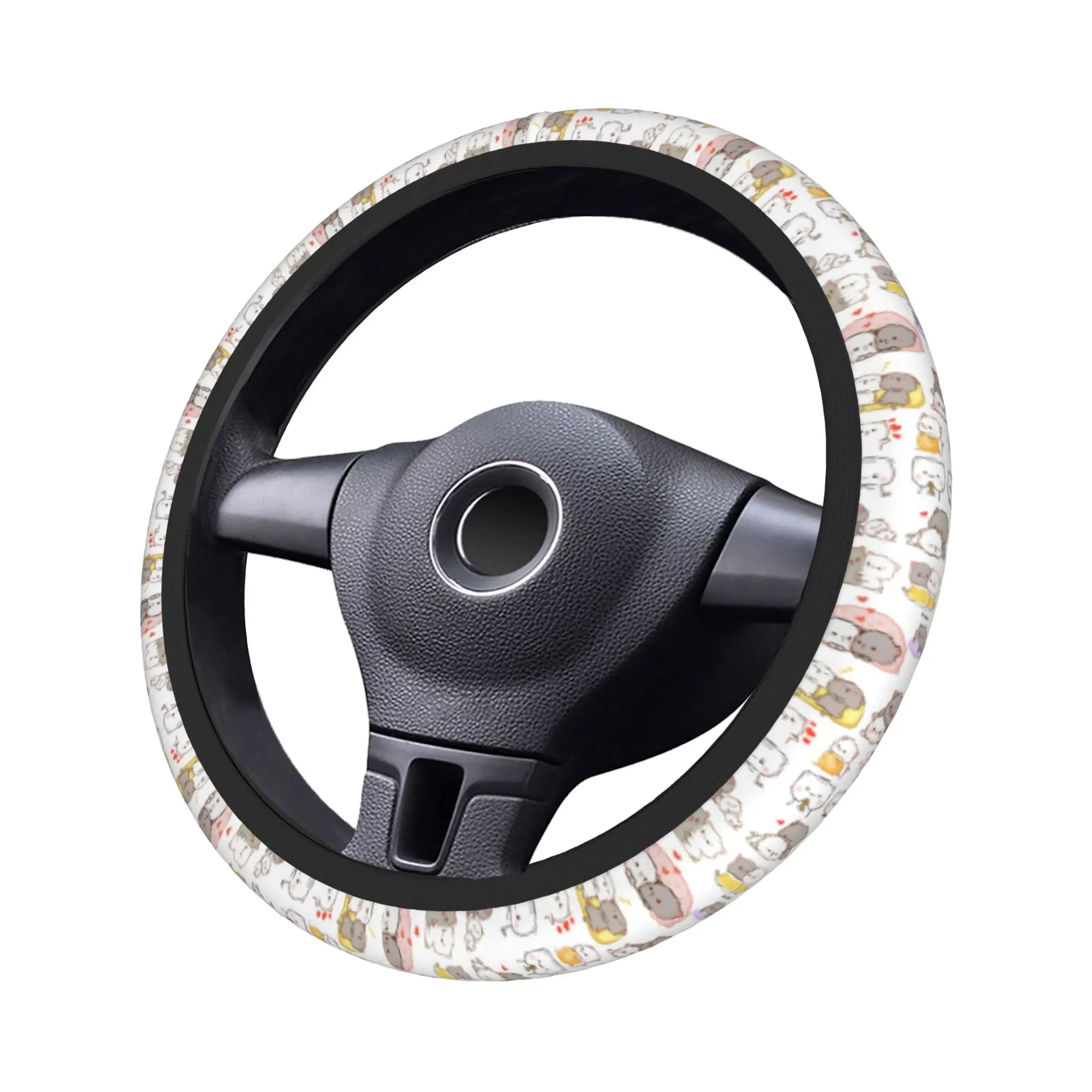 Pink Love Peach & Cartoon Cat Steering Wheel Cover - Auto Car Accessory
