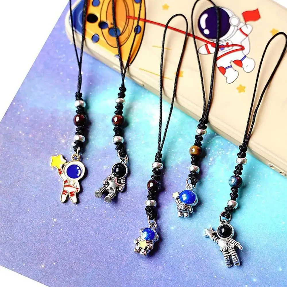 1Pc Space Astronaut Series Phone Charm Blue Beaded Astronaut Pendant Mobile Phone Strap Cute Cartoon Phone Jewelry