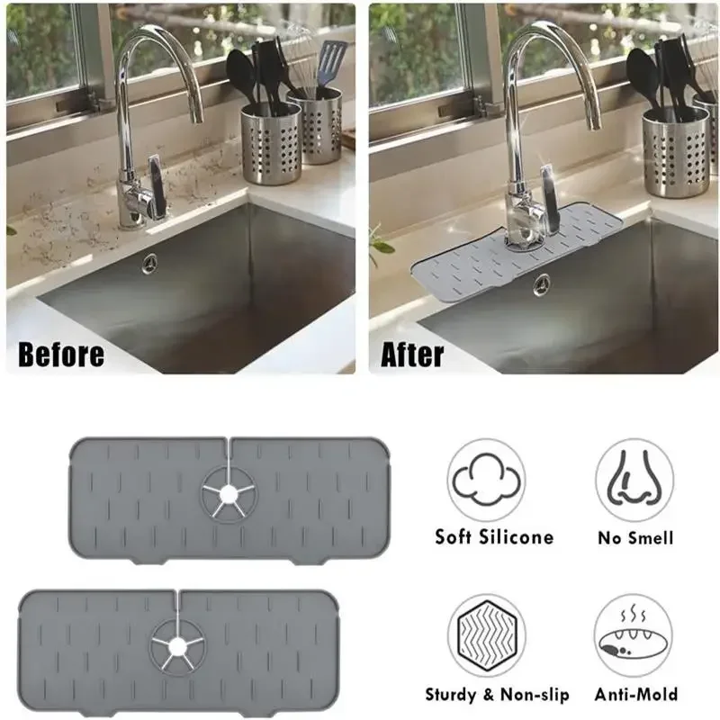 Kitchen Splash Guard Kitchen Sink Pad Kitchen Faucet Absorbent Mat Sink Splash Guard Silicone Drainage Drying Pad Countertop Protection essentials tools accessories