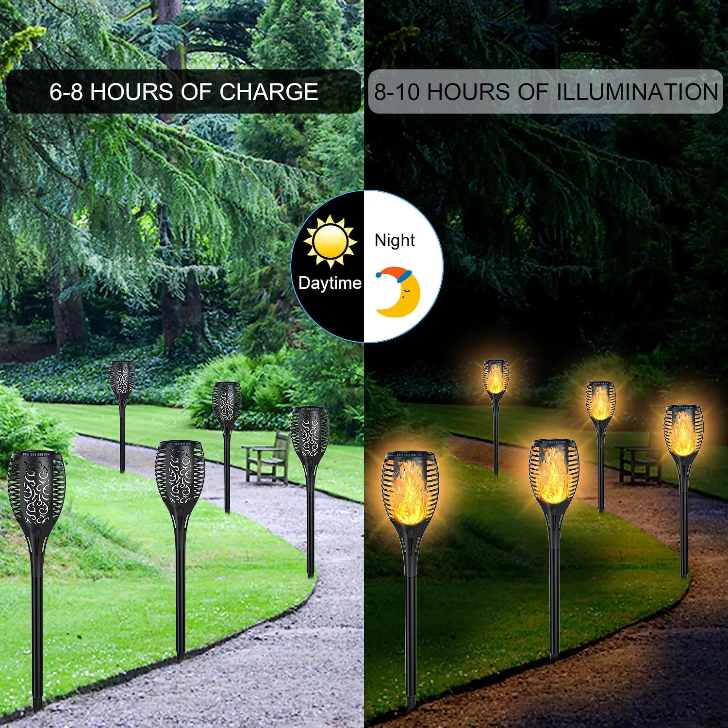 Upgraded Solar Lights Outdoor 4 Pack Solar Torch Lights Flickering Flame Larger