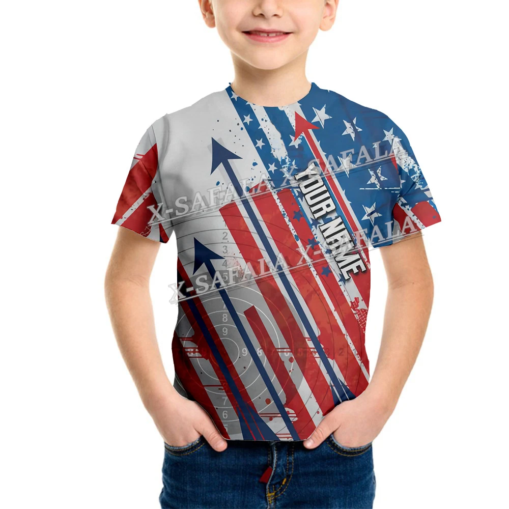 

Футболка с коротким рукавом для мальчиков и девочек, топ с американским флагом лука и стрелы, летняя футболка для детей возрастом-5