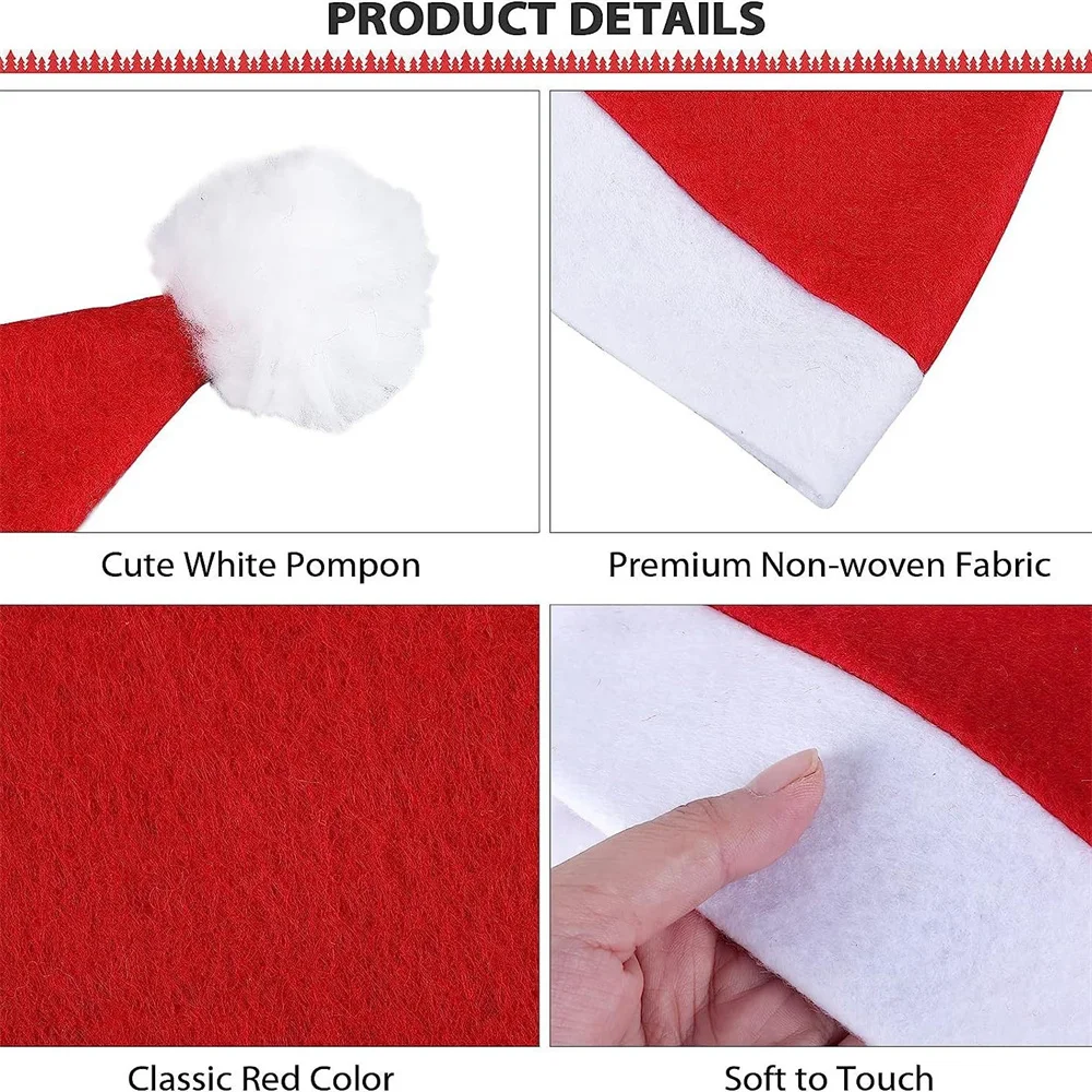 2Pcs Christmas Hat for Adult Kids Thicken Warm Santa Claus Xmas Hats Cap Merry Christmas New Year Festival Party Decorations
