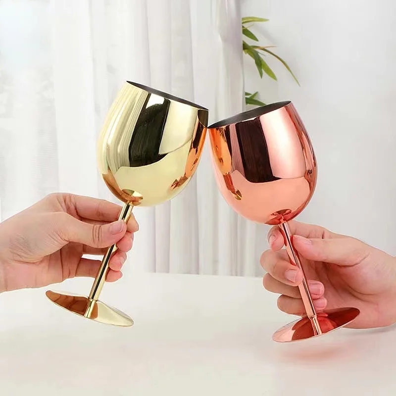 Mumusuki Bicchieri da calice da vino in acciaio inossidabile da 220 ml 304 Bicchieri da champagne Bicchieri da bere in argento per banchetti da bar(Argento