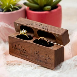 Wedding Ring Holder Box Walnut Wood Modern Ring Holder for 2 Ring Ceremony Rustic Ring Box for Double Ring Storage for C