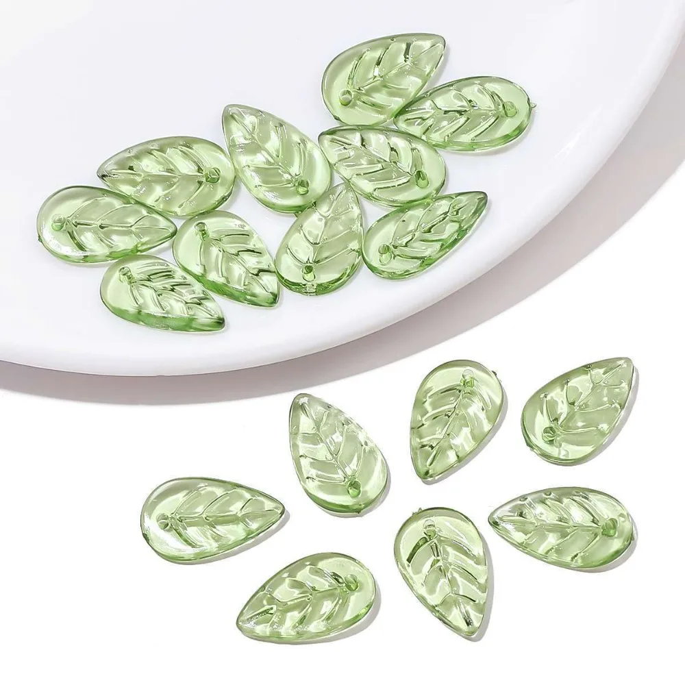 Elegant Green Transparent Leaf-Shaped Acrylic Beads